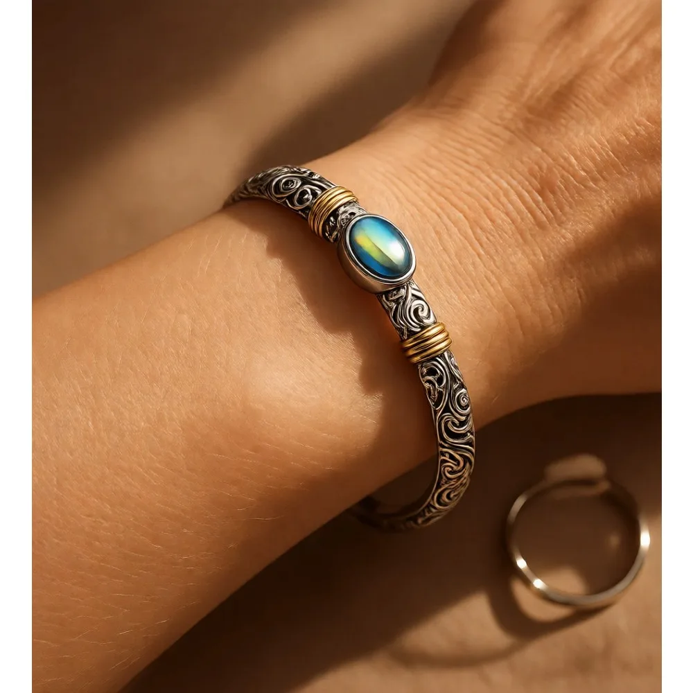 

Регулируемый открытый браслет-манжета из золота 14K и серебра 925 пробы, минималистичный, простой, подарок на день рождения, Хэллоуин, Рождество для женщин и мужчин