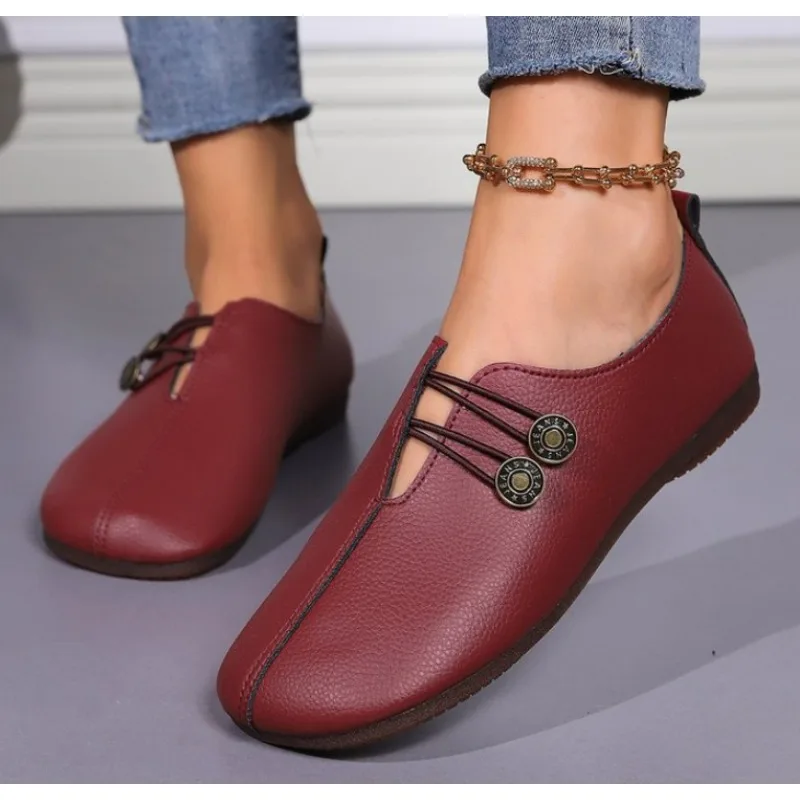 

New Women's Casual Flat Sole Single Shoes New Trend One Footed Bean Shoes Comfortable Mary Jane Shoes Plus Size 43