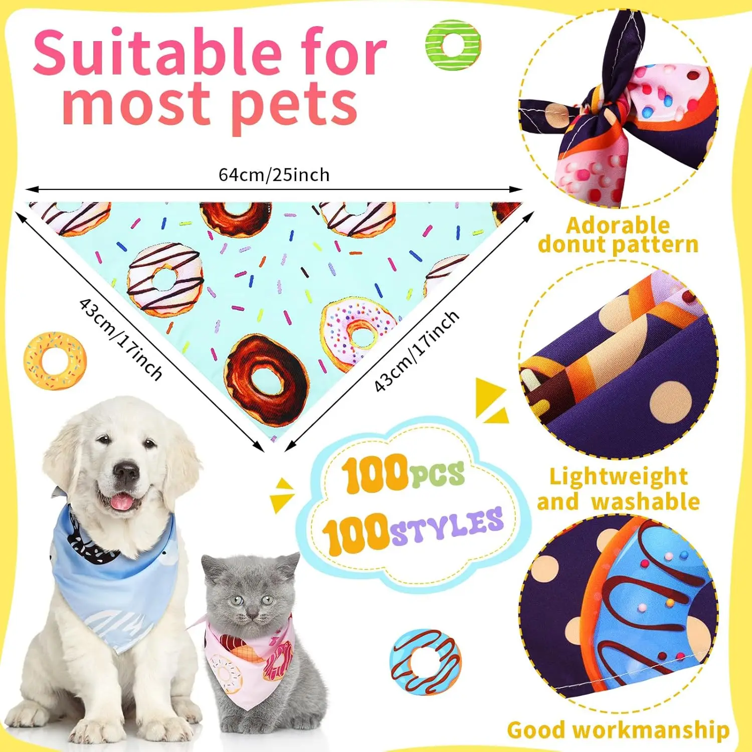 100 Stück Donut-Hundehalstücher im Großpack, Halloween-Haustier-Halstücher für mittelgroße und große Hunde, Thanksgiving- und Weihnachts-Kostümdekoration – Detail 4