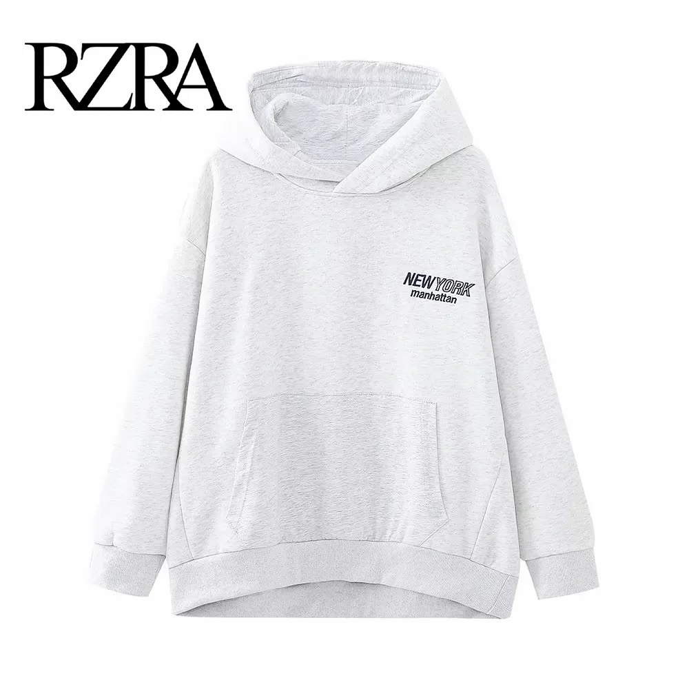 RZRA autumn and winter new kangaroo pocket with printed lettering hooded casual versatile long sleeved sports sweatshirt