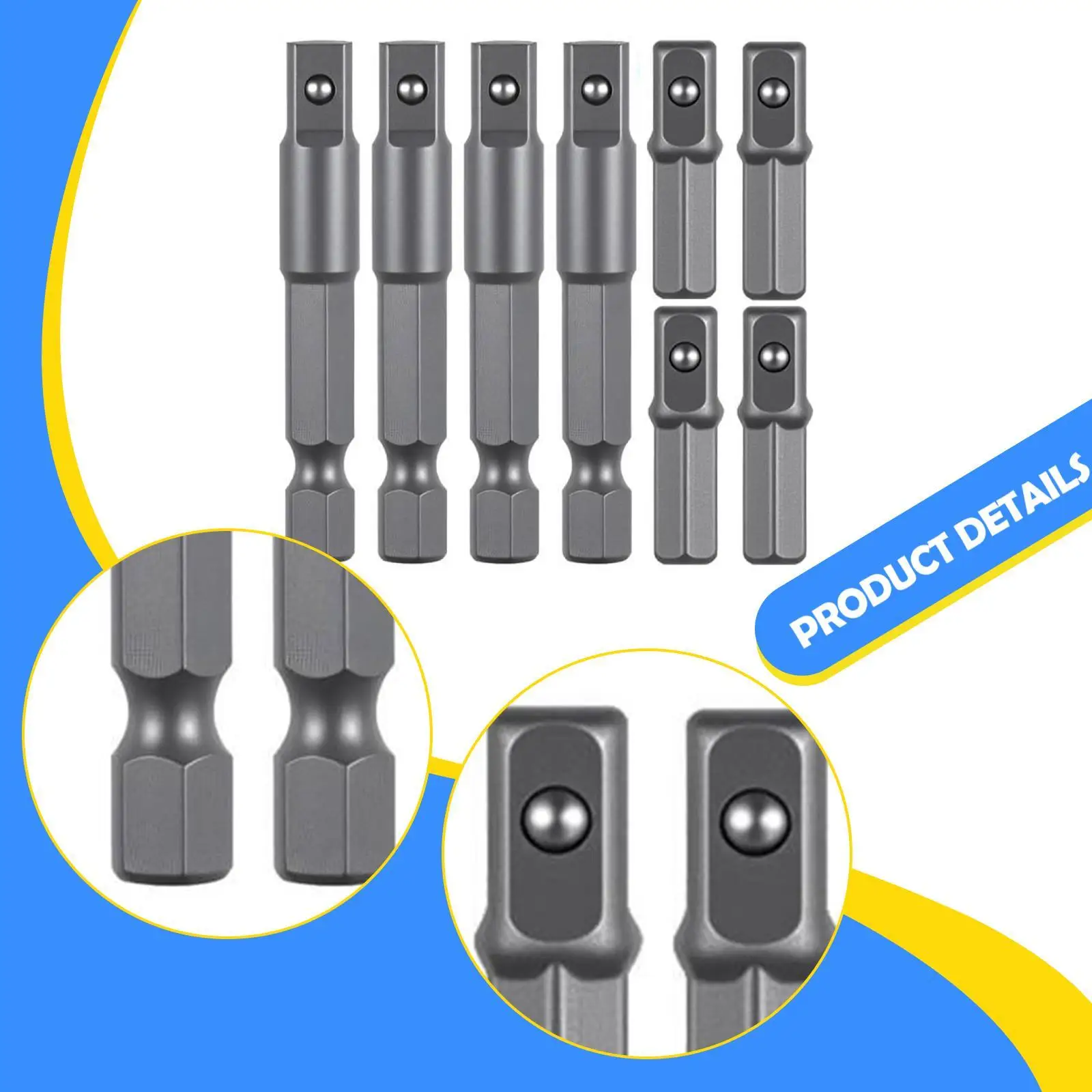 8x Sechskant-zu-Vierkant-Bit-Adapter für die Kfz-Reparatur von pneumatischen Werkzeugen