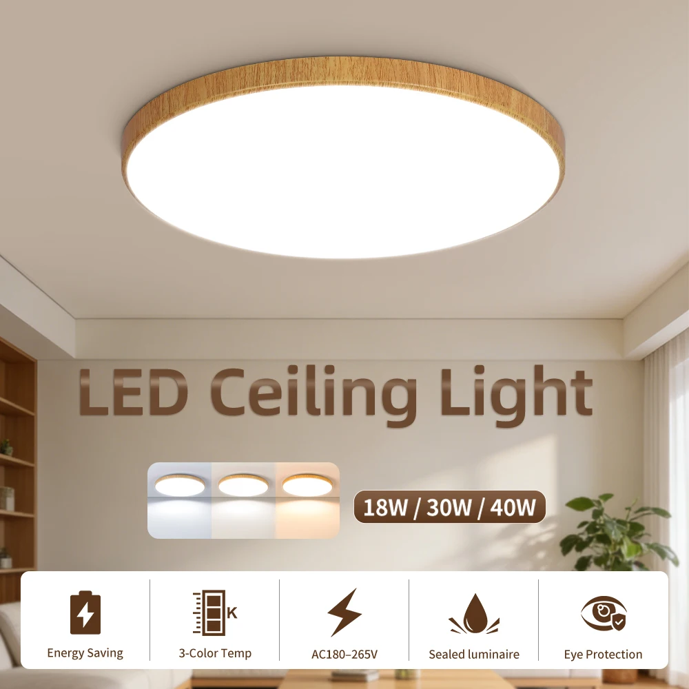 

LED Ceiling Light Chandelier Wood Grain Color Ceiling Lamps Tricolor Led Panel Lights For Living Room Bedroom Kitchen Decoration