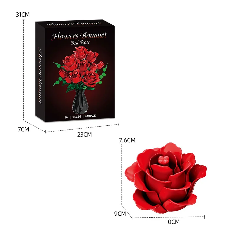 Ramo de rosas romántico para niñas y mujeres, bloques de construcción, decoración creativa de plantas, juguetes para montar, regalos, novedad de 2026