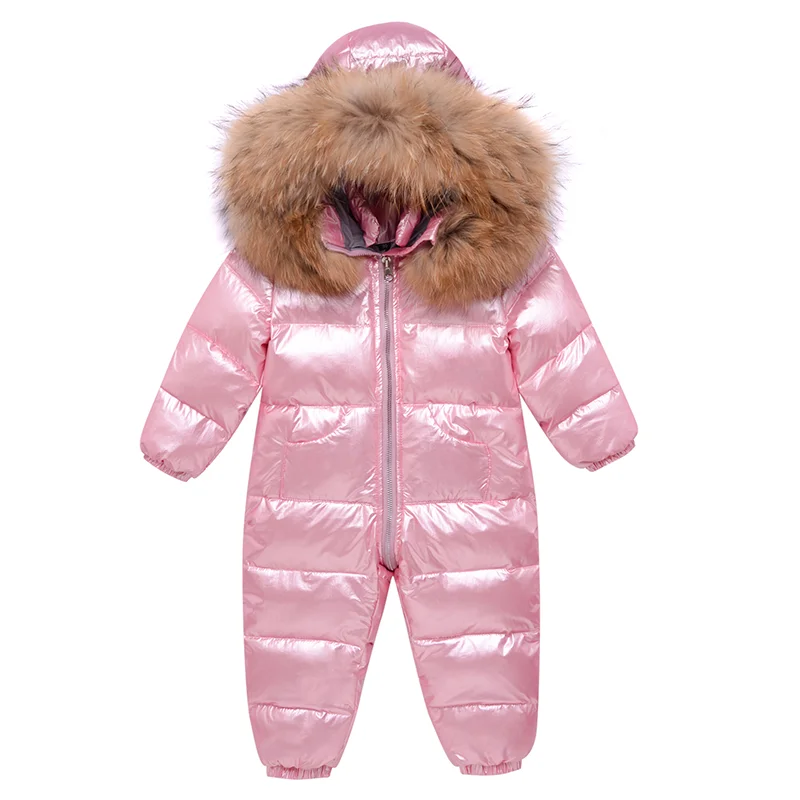 UNIFEMEN 2024 -30 Degree Russian Winter Baby Snowsuit Fur Waterproof Shinny Baby Boy Rompers Newborn Toddler Girl Overalls