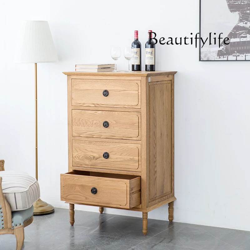 

Imported oak bedroom retro old Nordic American country four-bucket side cabinet locker original solid wood