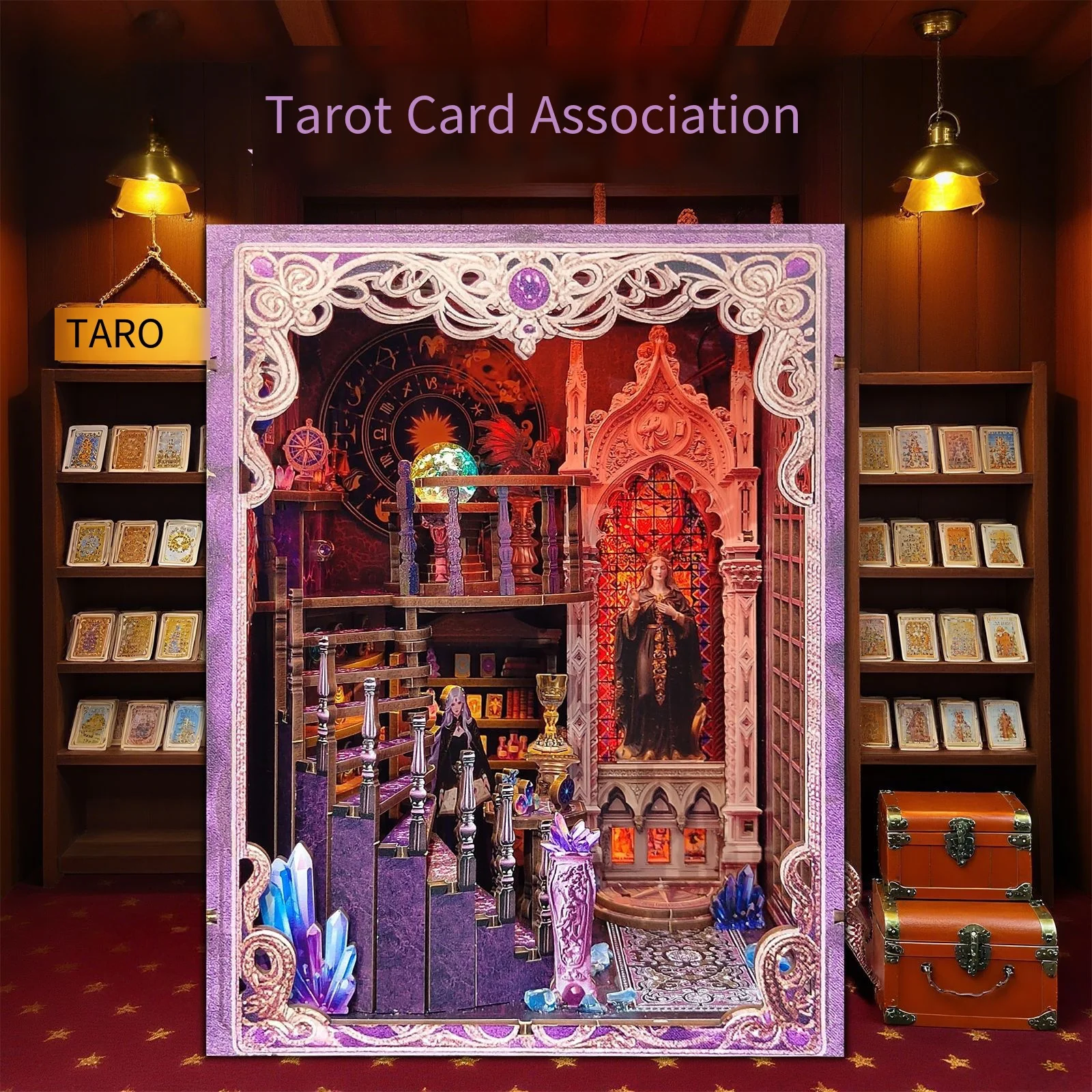 Nieuwe Tarot Card Society Book Nook DIY Kit - Handgemaakt puzzelscènemodel, miniatuurhuisspeelgoed voor creatieve montage