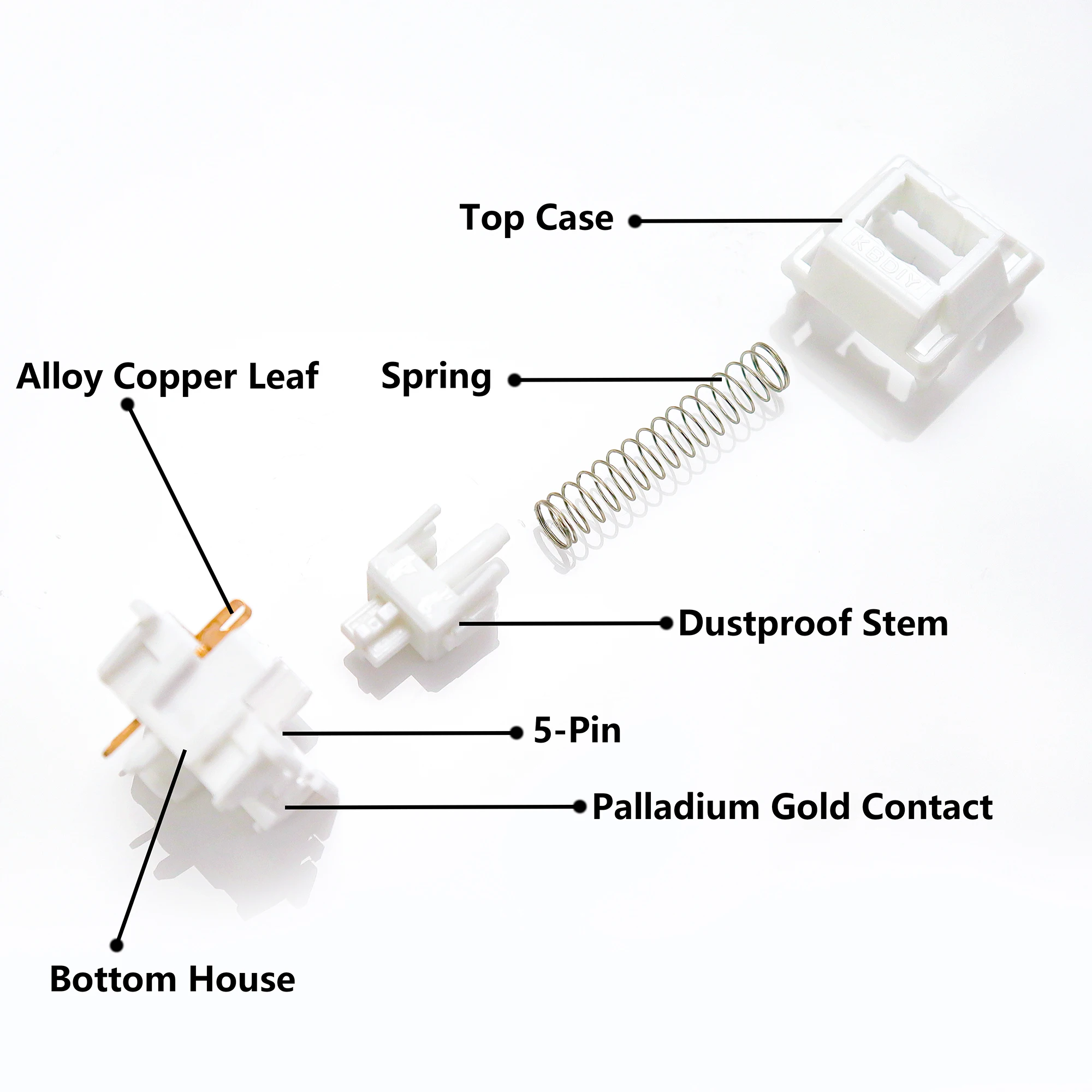 KBDiy White Jade Switch Keyboard 5-Pin 42gf LY Stem POM Linear Switches For Custom DIY 60 Gaming Mechanical Keyboard Aula F75