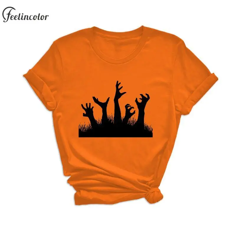 Halloween Bat Women Printed T-Shirt Girl Y2K Short Sleeve Orange Tee Tops Female 90S O Neck Street Personality Casual Clothes