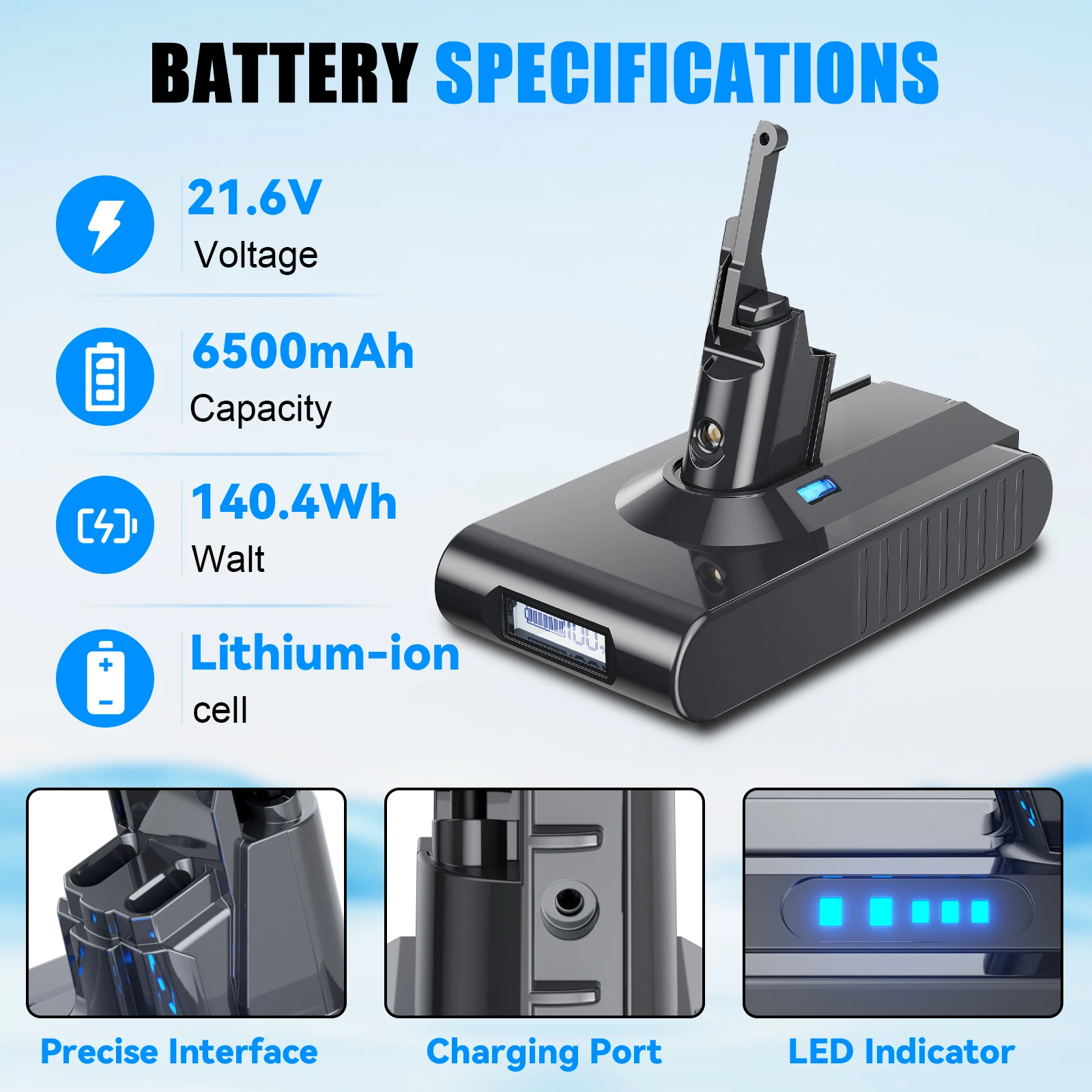 ل دايسون 21.6 فولت 6500 مللي أمبير استبدال البطارية ل دايسون SV10 V8 المطلق خالية من الحبل مكنسة كهربائية محمولة دايسون V8 البطارية