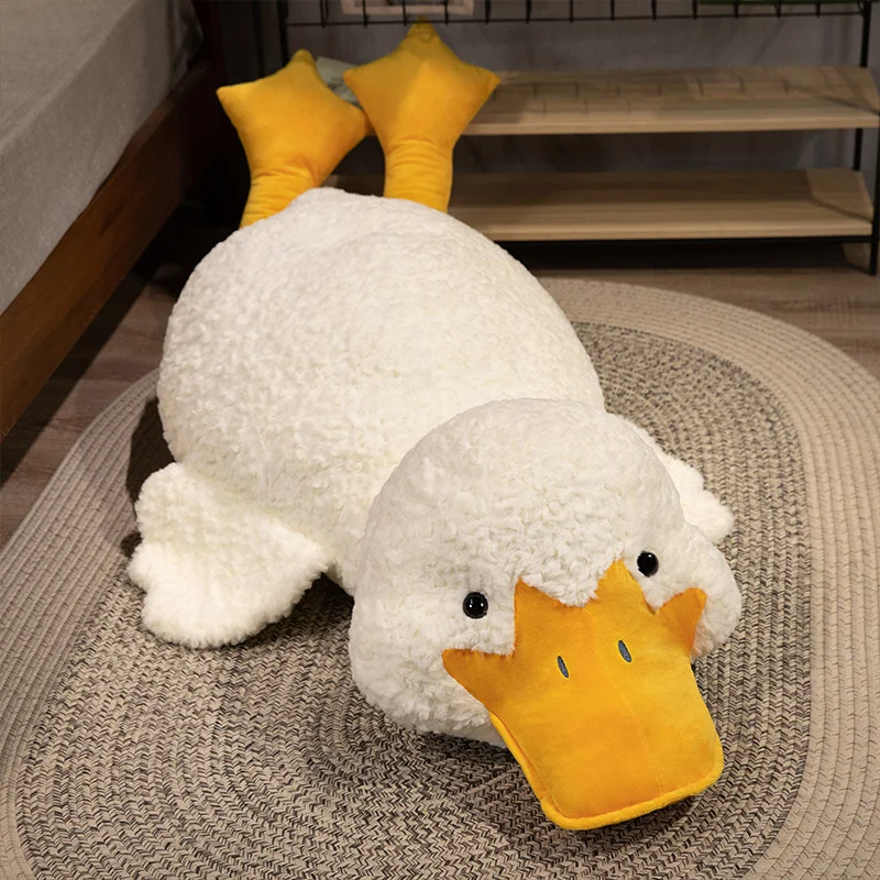 55-120cm Fluffy Duck Plush Toys Sleep Pillow Cute Animal Stuffed Cartoon Goose Plush Dolls Floor Mat Kids Girls Birthday Gift