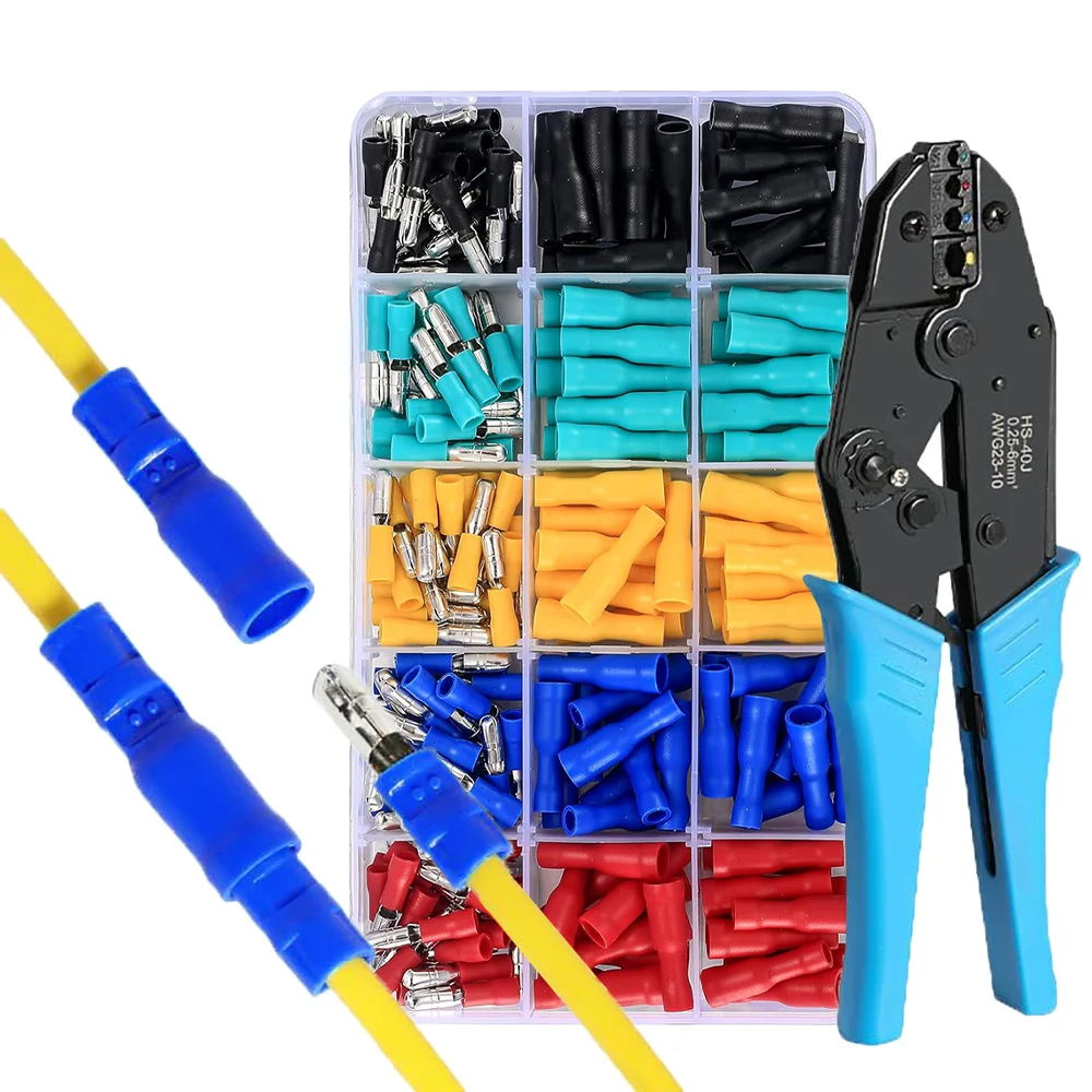 

Wire Terminals Crimping Tool Kit 200pcs Bullet Terminals Wire Electrical Connectors Female Male Bullet Butt Insulated Waterproof