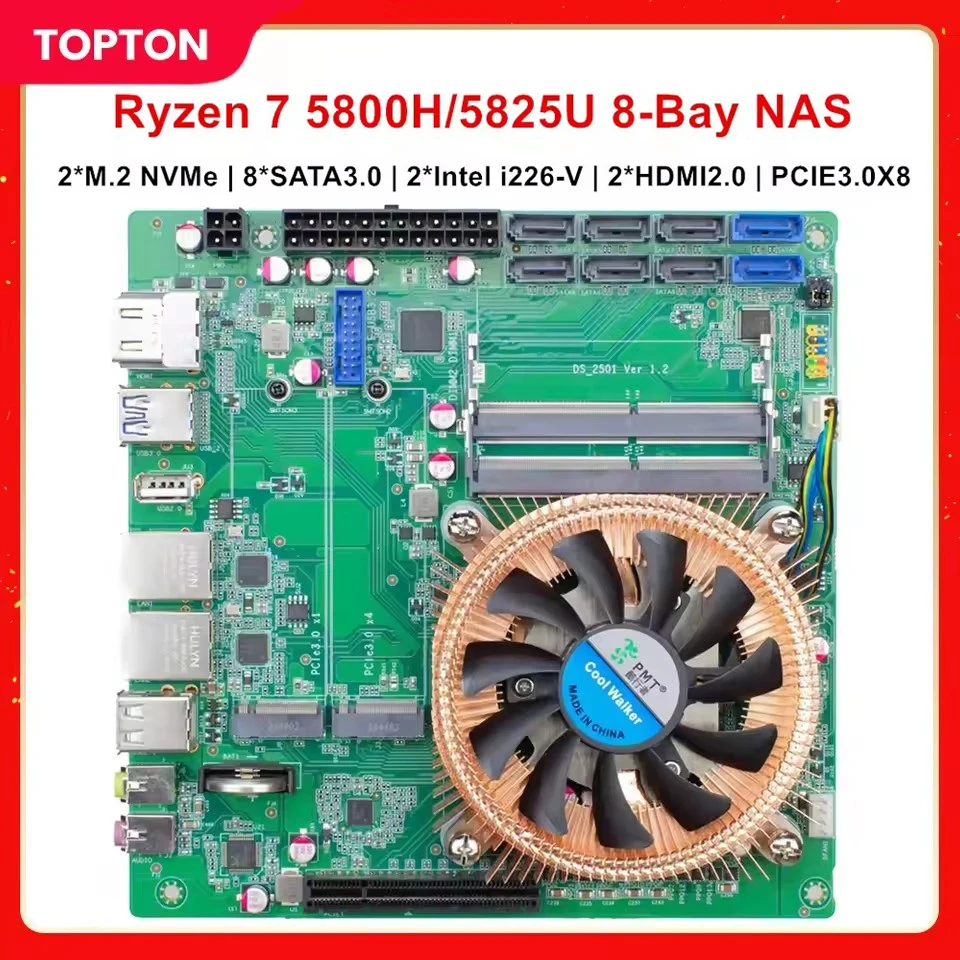 Материнская плата Topton N21 с 8 отсеками NAS AMD Ryzen 7 5800H/5825U 8 * SATA 2 * NVMe 2 * 2,5G LAN 1 * PCIE3.0 8X 2 * игровая материнская плата с брандмауэром DDR4