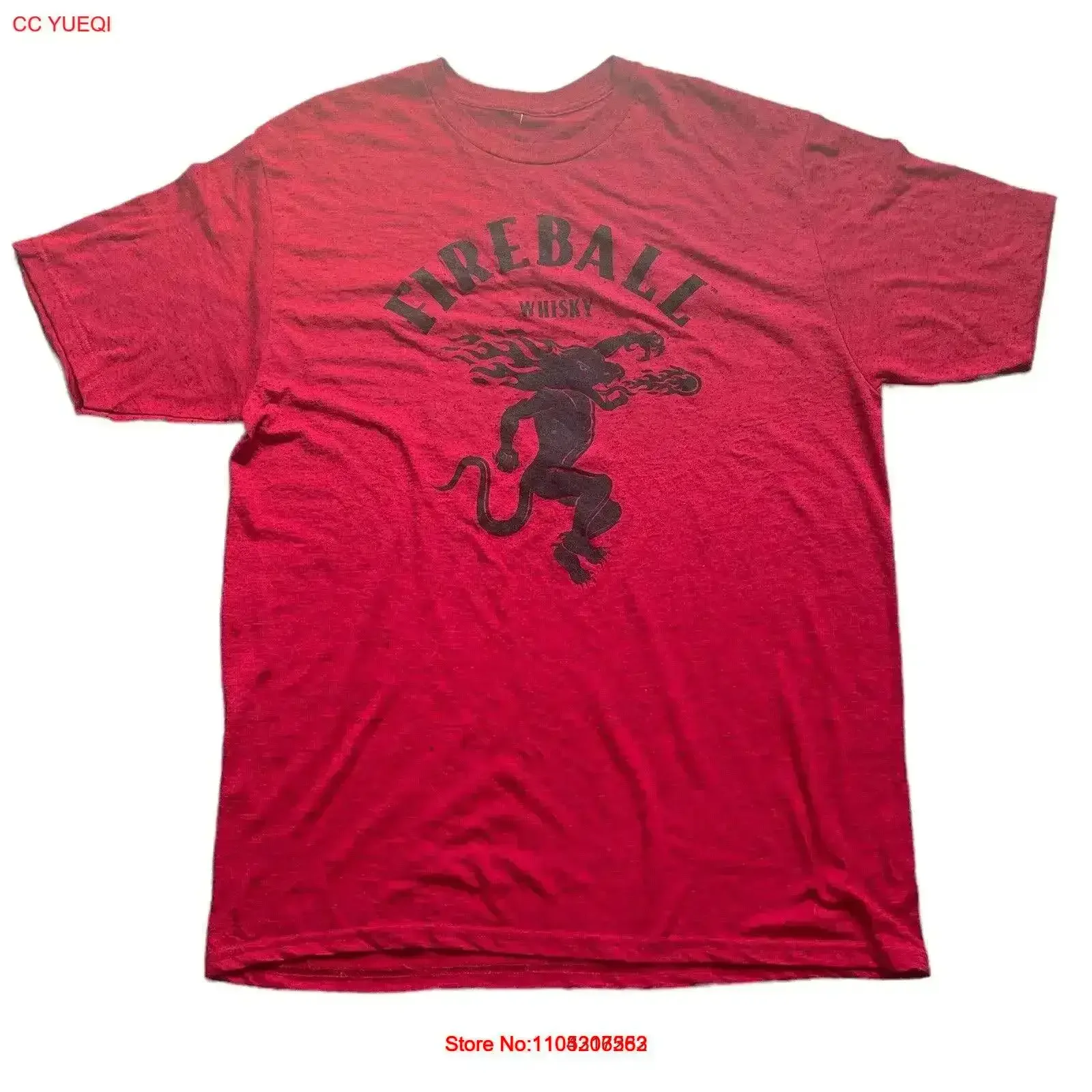 MINT Fireball Whiskey T Shirt Large Red with Black Speckles Super Soft vintage Washed streetwear Slightly Casual Breathable