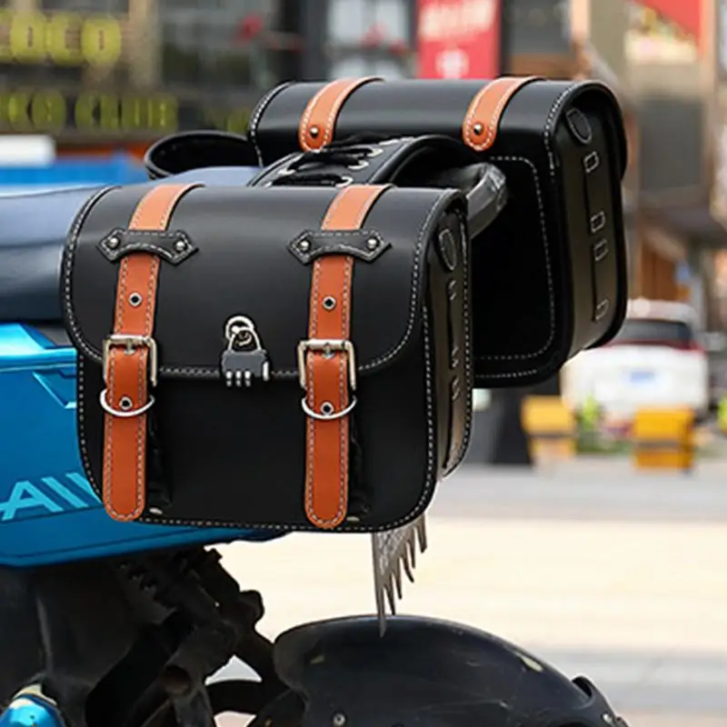 Leather Motorcycle Saddle Bags PU Leather Throw Over Side Tool Bags Quick Release Buckles Riding Accessories 1 Pair Luggage Bags