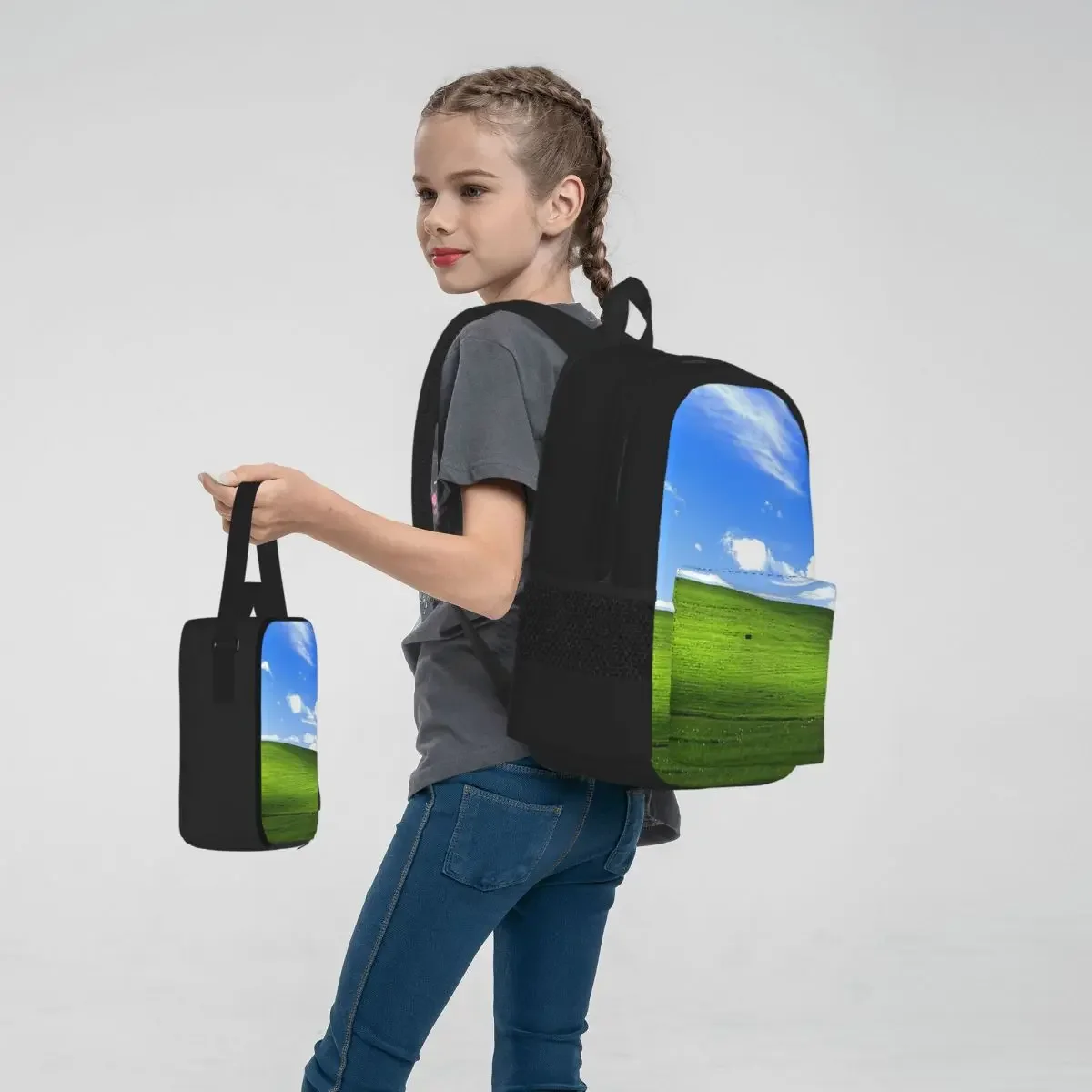 Mochilas de papel tapiz de Windows XP para niños y niñas, bolsas escolares de dibujos animados, bolsa de almuerzo, bolsa para bolígrafos, juego de tres piezas