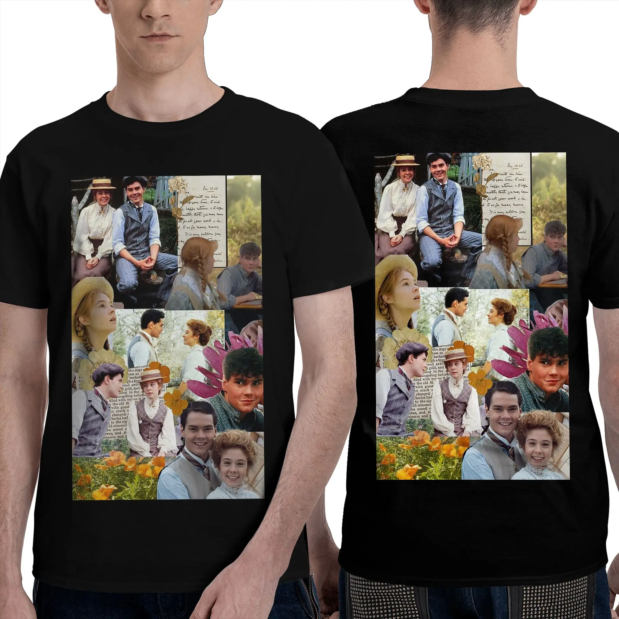 100% Cotton Anne of Green Gables Collage T-Shirt Men's Double Sided T Shirt Men Round Neck Summer Shirts Tops Oversized