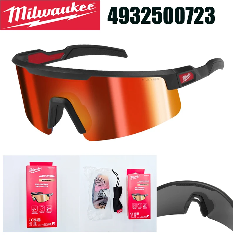 Milwaukee 4932500723 Large Format Mirrored Safety Glasses Full Coverage Anti-Scratch Protective Work Eyewear