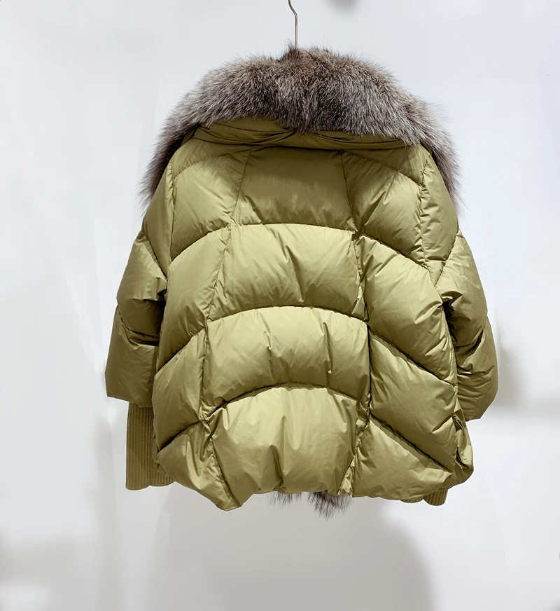 FURYOUME Frauen Winter Mantel Weiße Ente Unten Jacke Mit Big Echt Silber Fuchs Pelz Kragen Weibliche Lose Oberbekleidung Mode Mantel