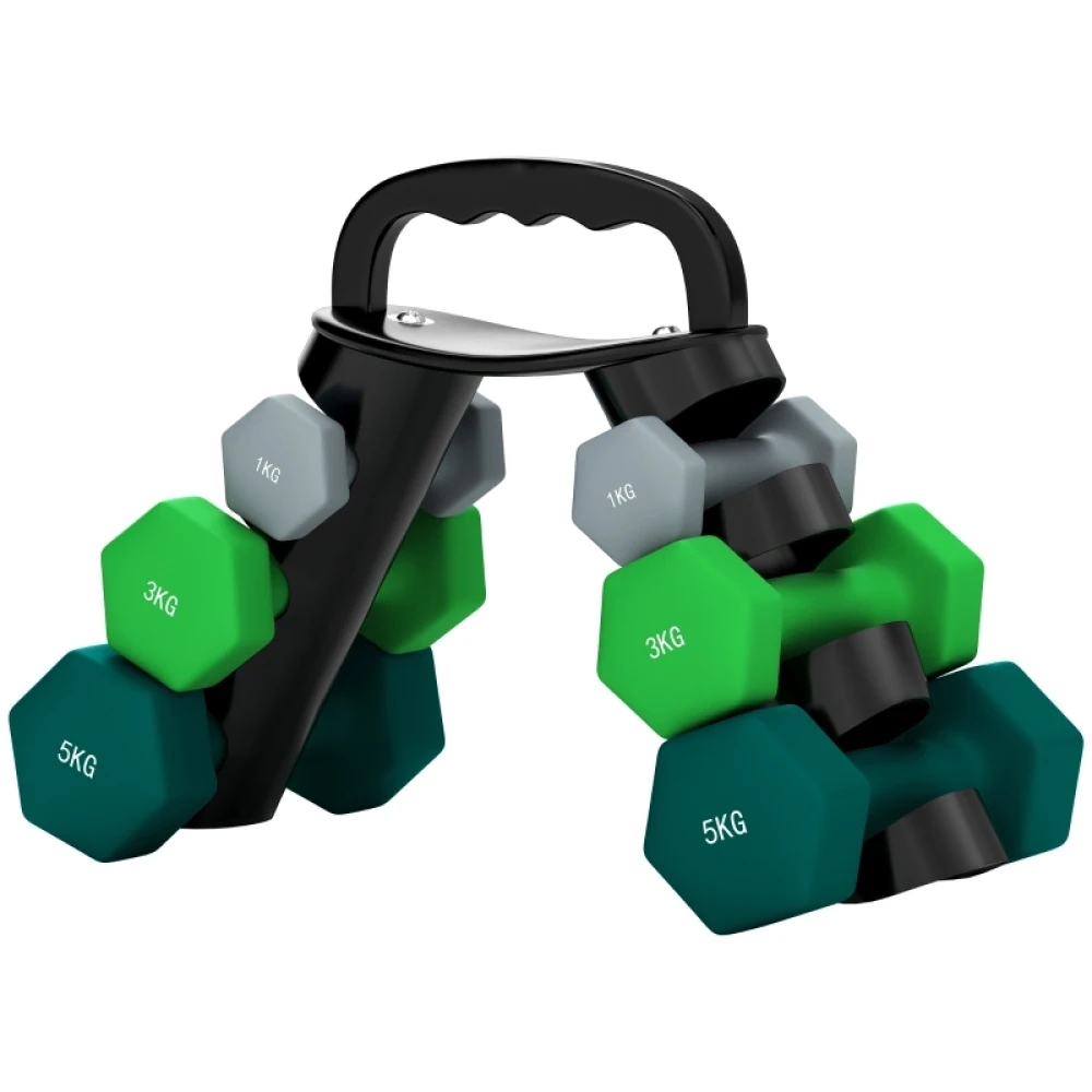 Hantelset mit Aufbewahrungsständer 6 Hanteln für Fitnesstraining 2x1kg 2x3kg 2x5kg Neopren-Handgewichte für Heimtraining