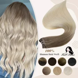 Full Shine-Extensions de Trame de Cheveux Humains, Mèches de Cheveux Humains, Blond Ombré, 100g, Cousus en Peau Soyeuse, Double Trame, pour Salon