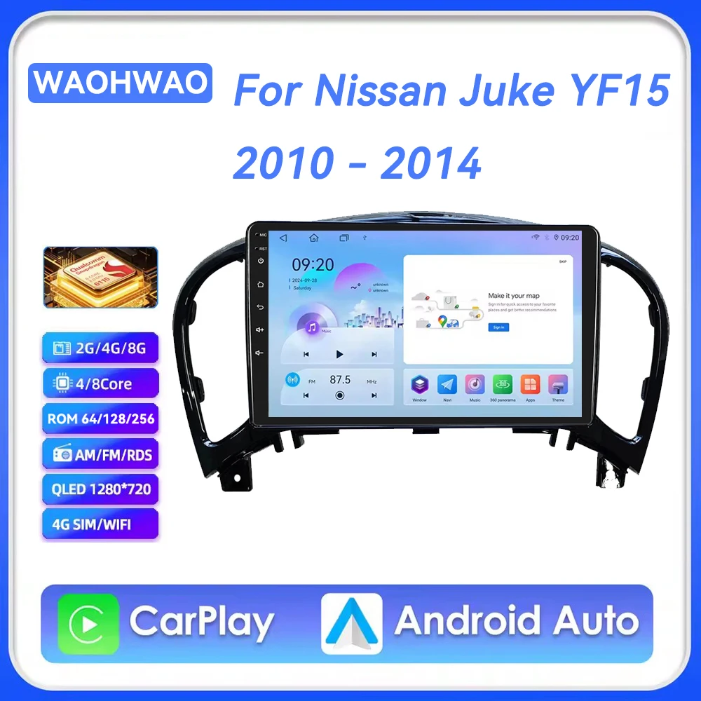 

Автомагнитола Android 15 Carplay Auto для Nissan Juke YF15 2010-2014 с GPS-навигацией, Wi-Fi+4G и сенсорным экраном