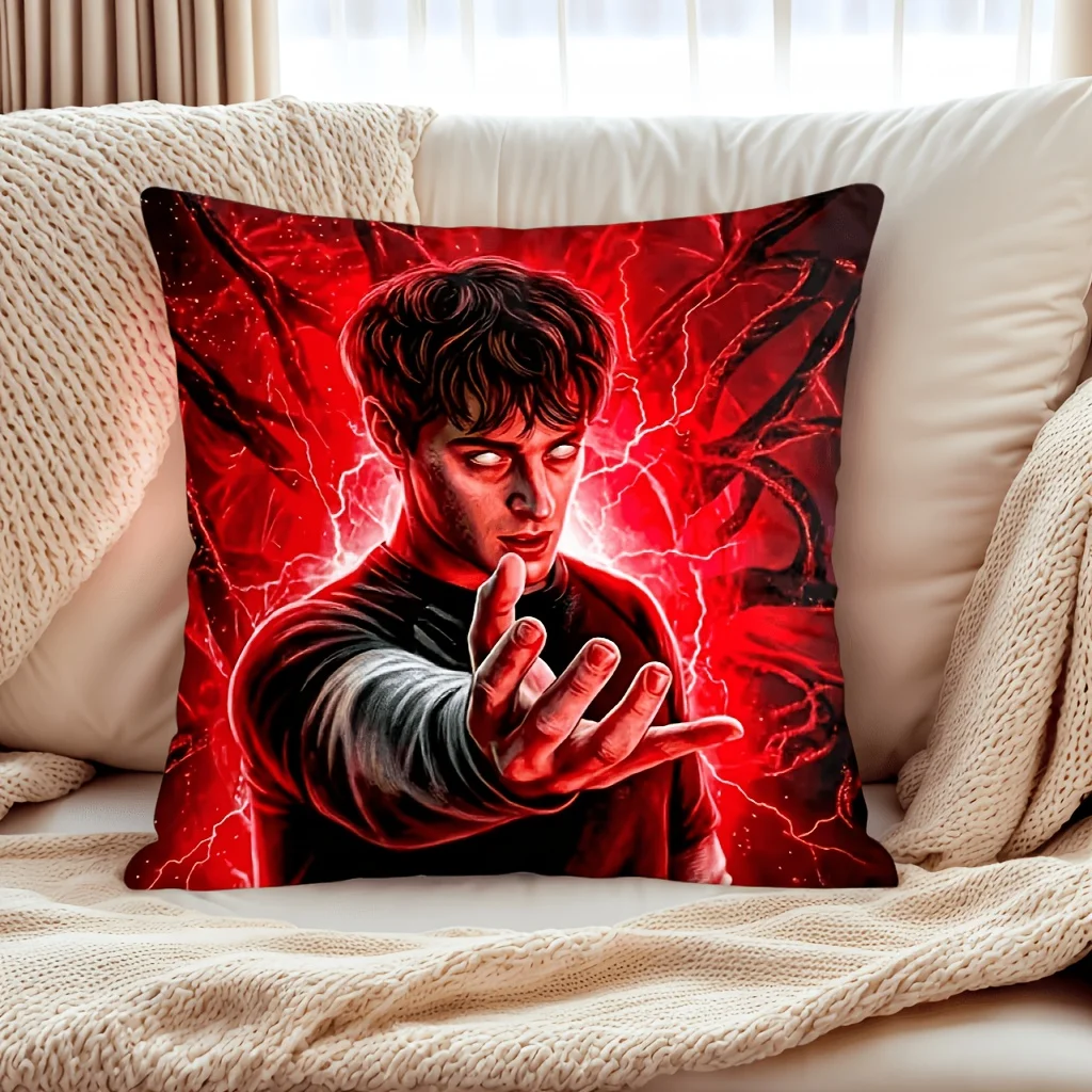 1PC Stranger Pattern Printed Pillowcase, Zippered Polyester Cushion Cover (No Insert), Machine Washable, Ideal for Living Room B