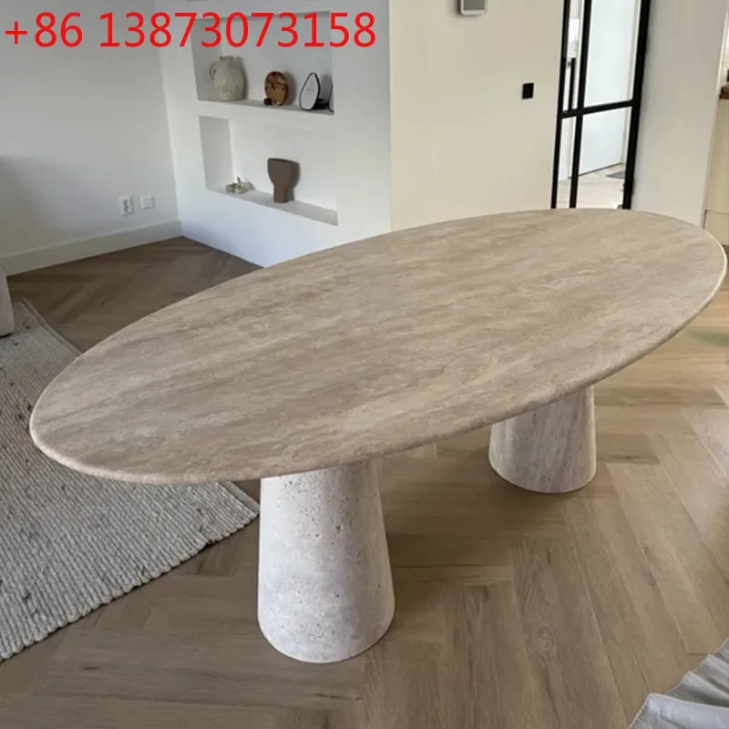 

Natural travertine designer modern simple household medieval silent wind oval dining table
