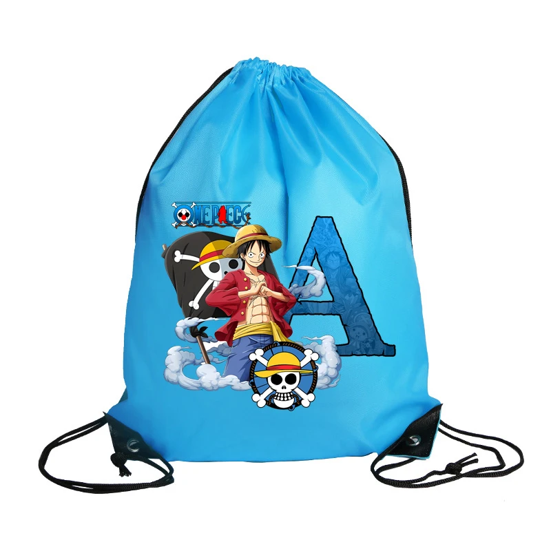 One Piece Man Drawstring Backpack Boy Waterproof Polyester Handbags Anime Cartoon Portable Garment Storage Bags Letters Gift Bag view 4
