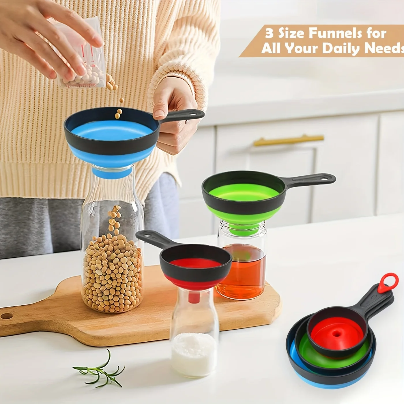 Plastic Funnel Set Convenient Large Diameter Funnel Kitchen Tools Oil Leakage Size Number Oil Leakage 3-Piece Set