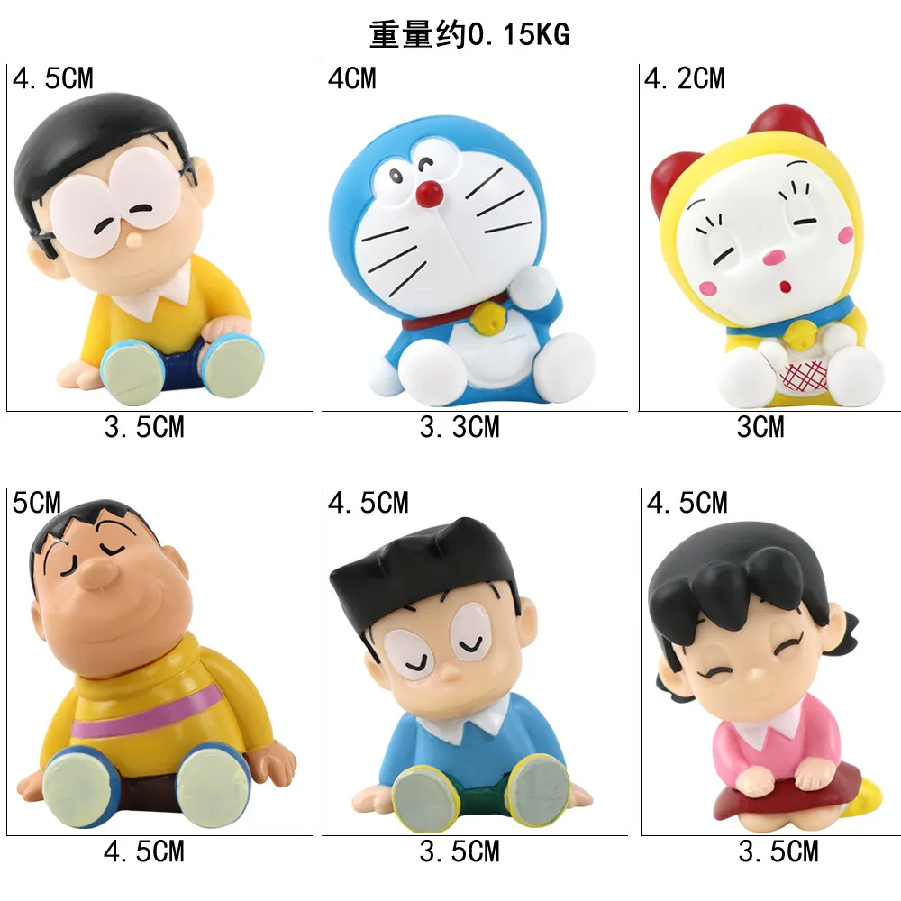 6 piezas de figuras coleccionables de Doraemon en estilo de dormir, modelo de juguete de exhibición, figura de gato de Japón