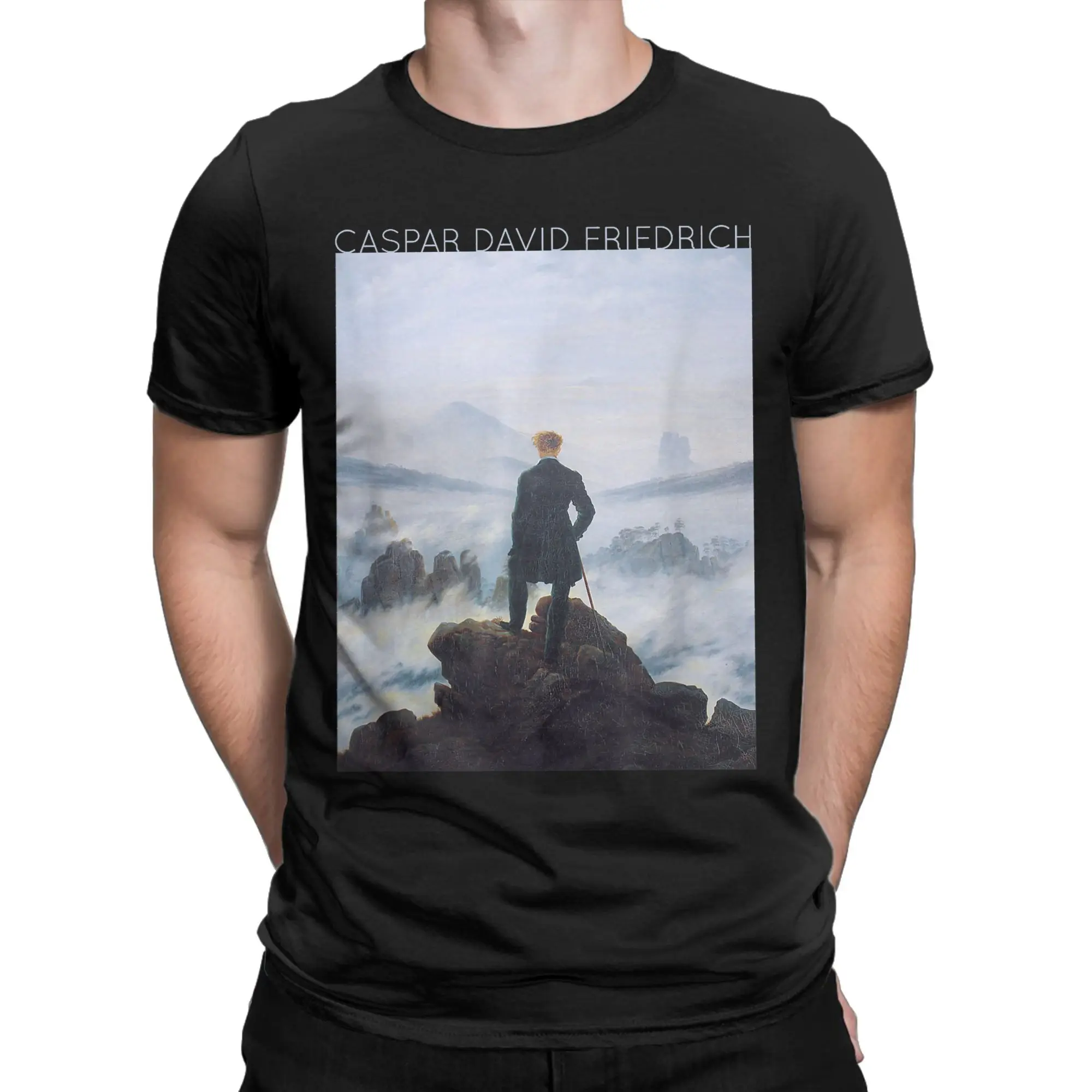 Wanderer Above the Sea of Fog Caspar David Friedrich T-Shirt Men Crew Neck Cotton T Shirt Short Sleeve Tee Shirt Plus Size Tops