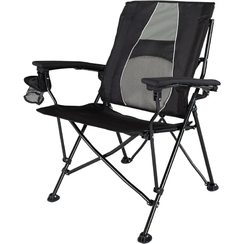 

Adult Camping Chair With Lumbar Support and Carry Bag Black Foldable Lightweight Outdoor Furniture