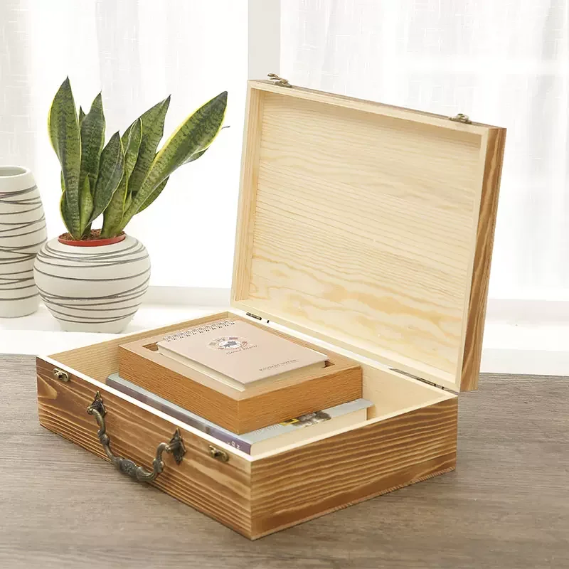 Wooden Large Rectangular Pine Storage Box with Flip Lid-Solid Wood Craftsmanship Long-Lasting Durability for Home Organization