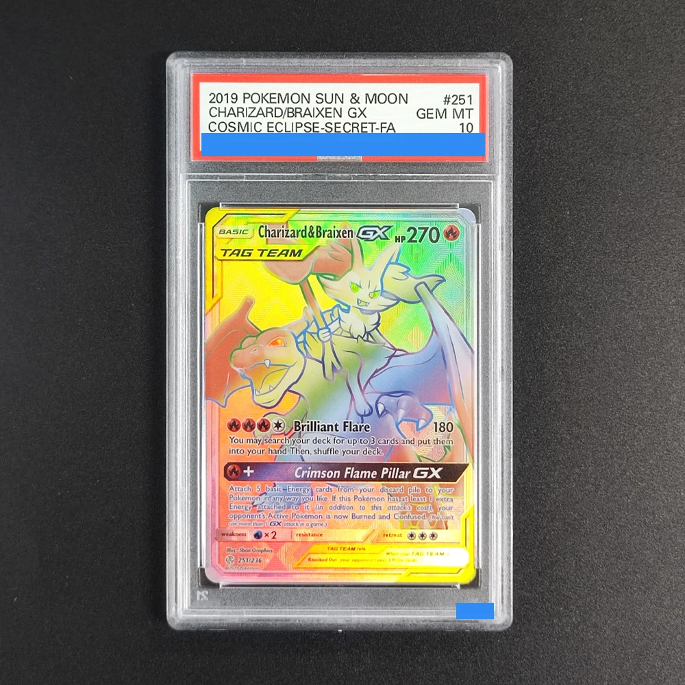 

Прокси-карта POKEMON SUN & MOON COSMIC ECLIPSE # Коллекционная игровая карта 251 CHARIZARD/BRAIXEN GX 251/236 с аутентификацией и оценкой 10