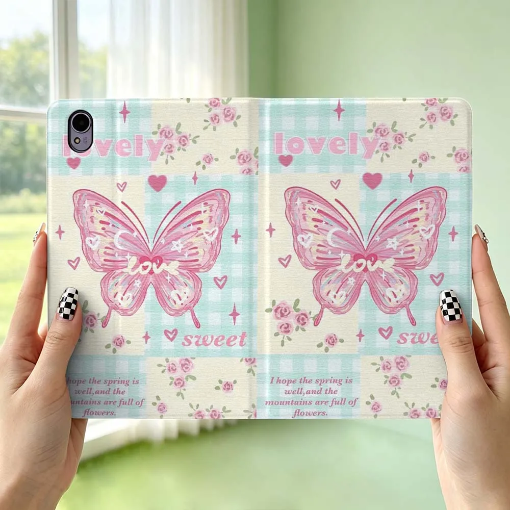 Cartoon Pink Butterfly Pen Tray For Huawei MediaPad MatePad Honor Pro V6 9 V8 X9 X 10 13.3 12.3 11 11.5 Inch Tablet Case