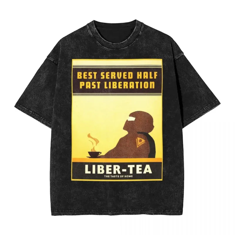 Best Served Half Past Liberation Helldivers T Shirt Hip Hop Washed Short Sleeve T-Shirts for Men Women Tops Graphic Printed Tees