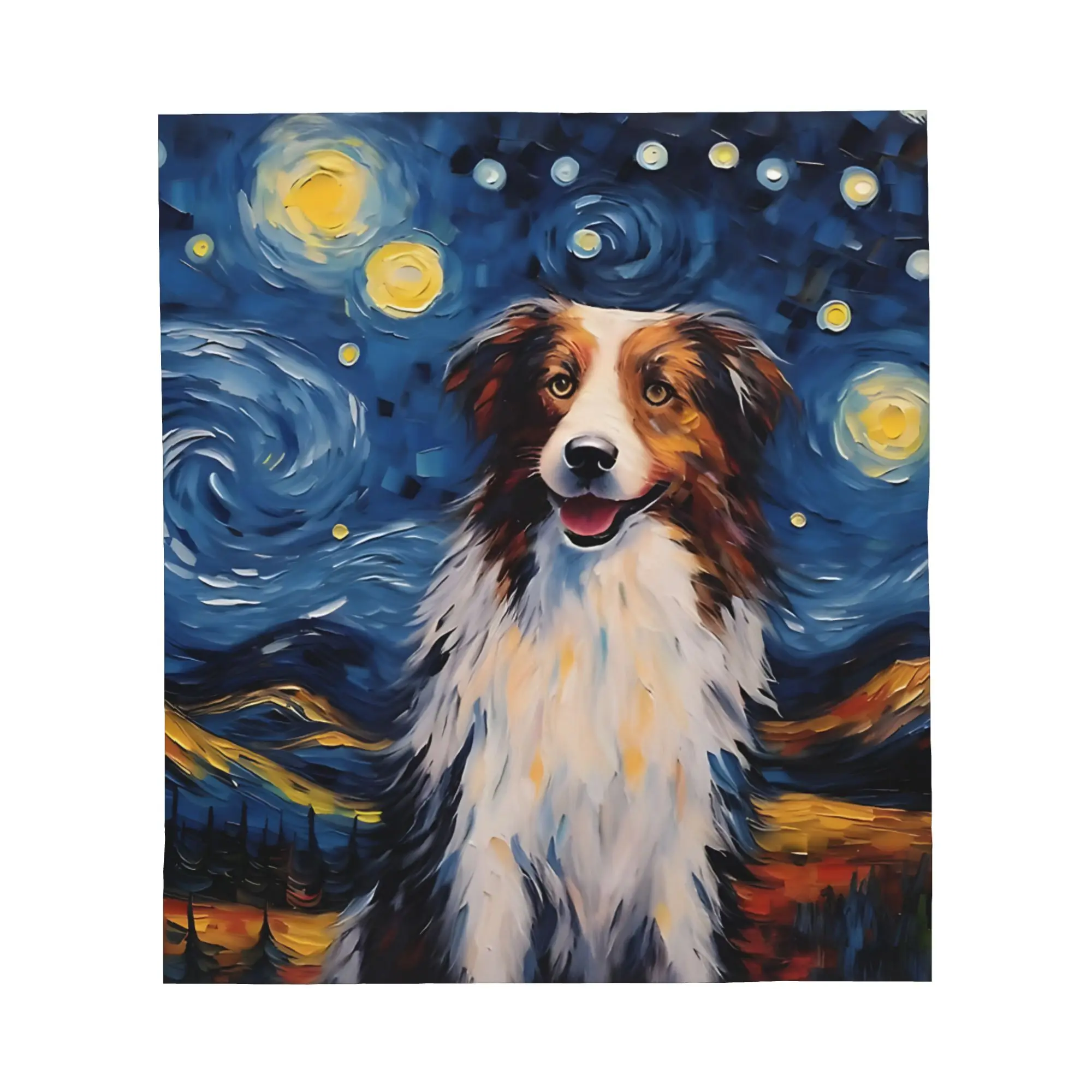 1PC Australian Shepherd Dog Starry Night Blanket Throw Blanket Novelty Warm Blanket All Season Gift
