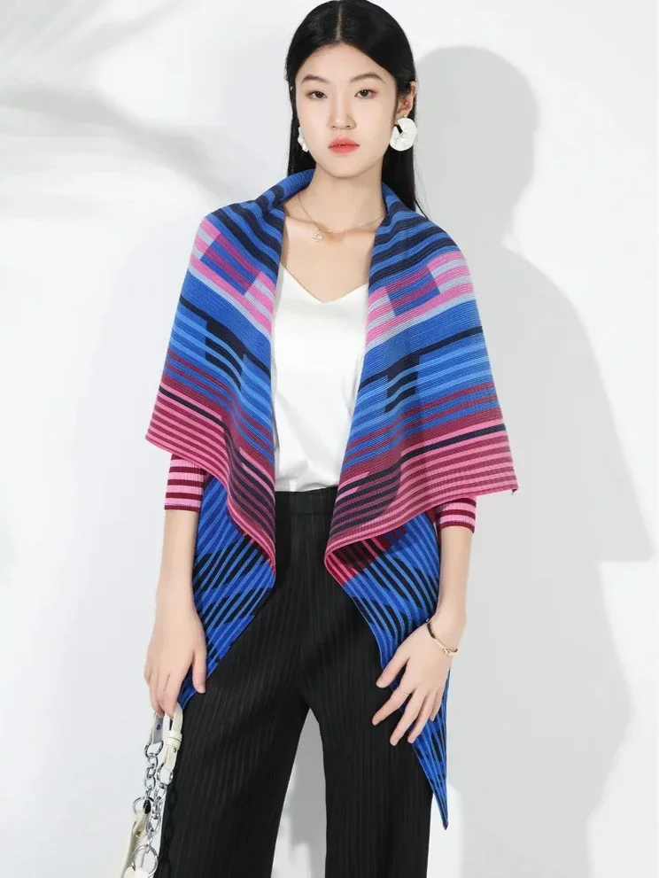 Fold Miyake Folds 2024 Winter New Print Fashion Casual Coat with Large Lapel Seven-point Sleeve Cardigan Medium Long Coat