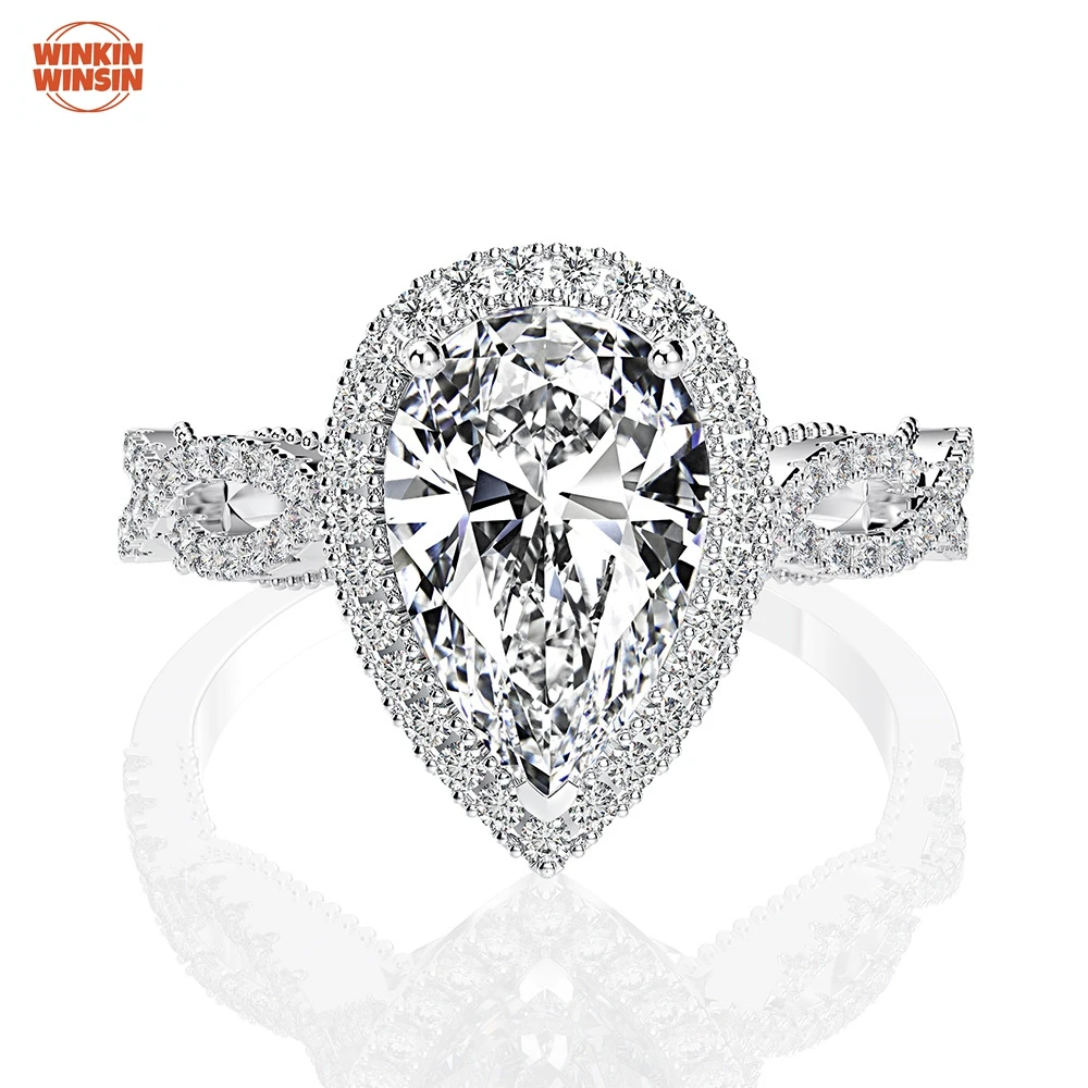 

Winkin Winsin 2ct Lab Grown Gemstones High Carbon Diamond Ring 925 Sterling Silver Water Drop Zircon Diamond Ring Jewelry