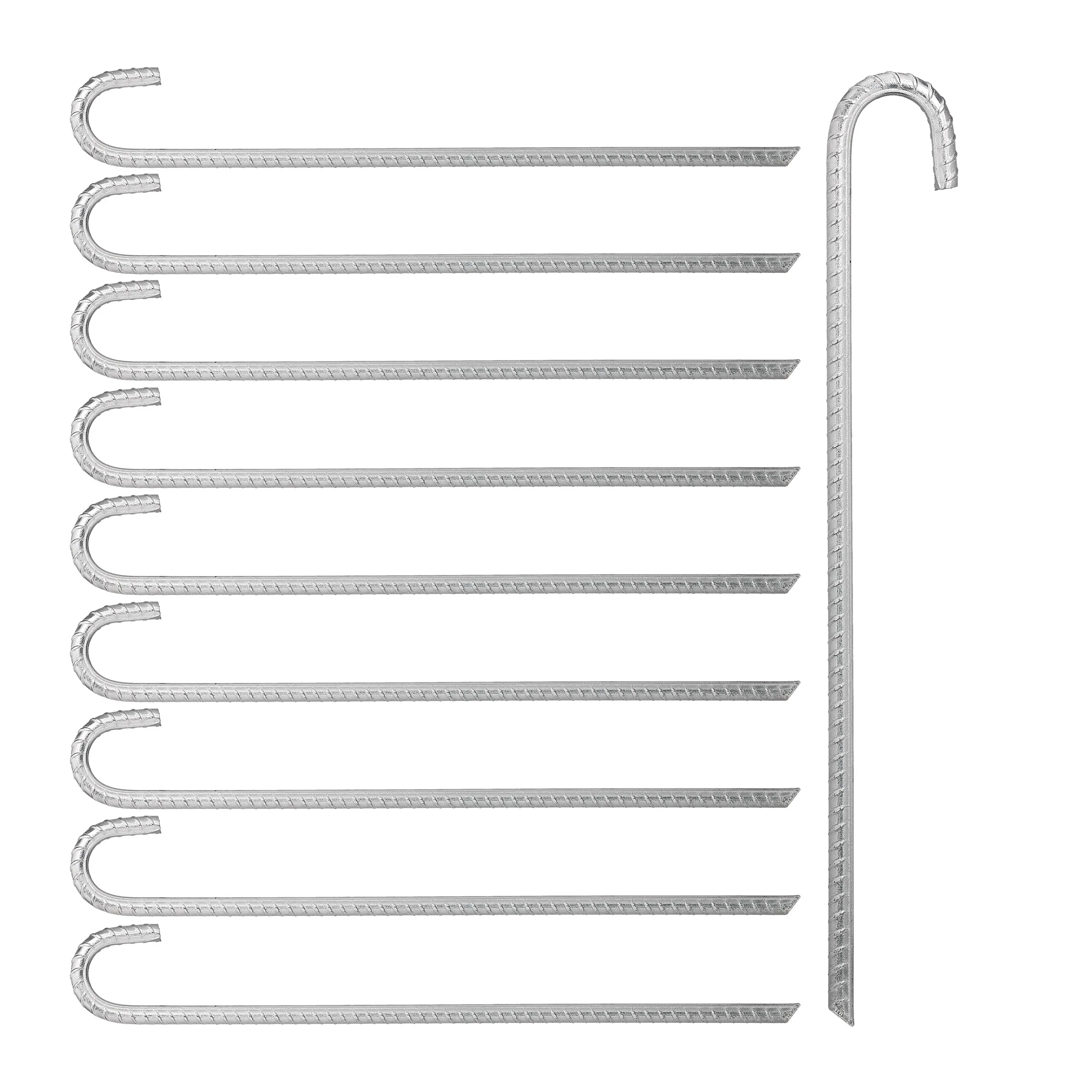 Image of Bodenanker 10er Set, 45 cm lang, für Zelte, Pavillons und Planen, verzinkter Stahl, silber, mit Spitzen, Erdanker, Zeltheringe, Relaxdays