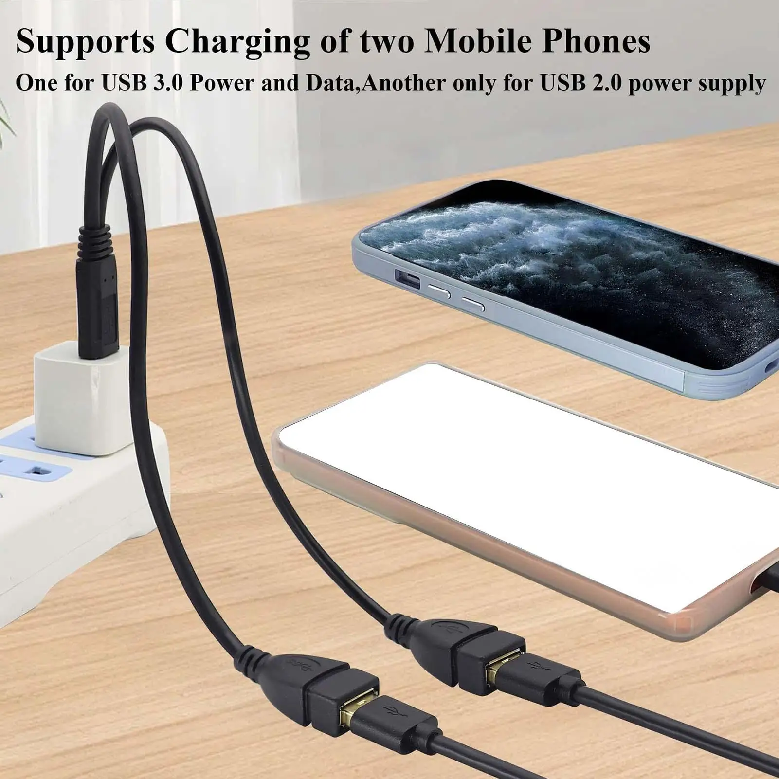 Universal 30cm 1 to 2 USB Split Adapter Multi-functional Y Type USB Splitter Expand USB Port Practical Male to Female Connector
