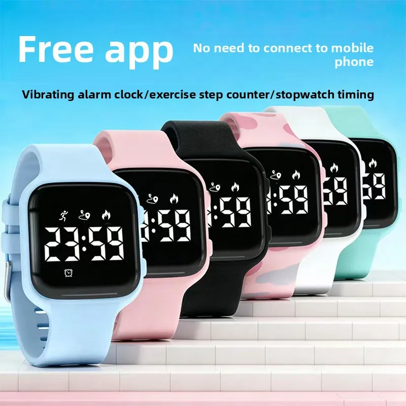 LED Kids Smart Watch Waterproof Swimming Silent Alarm Vibration Pedometer Timer Sport Fitness Simple Bracelet