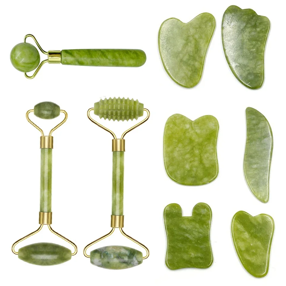 Facial Massager Roller Guasha Board Plate Green Natural Jade Stone Eye Thin Relax Slimming Face Massage Best for Wrinkles