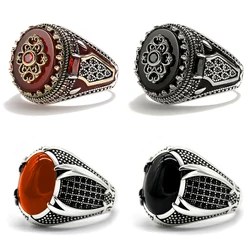 Retro Handmade Islamic Men Ring Vintage Turkish Double Swords Black Red CZ Stone Ring Punk 2021 Trendy Religious Muslim Jewelry