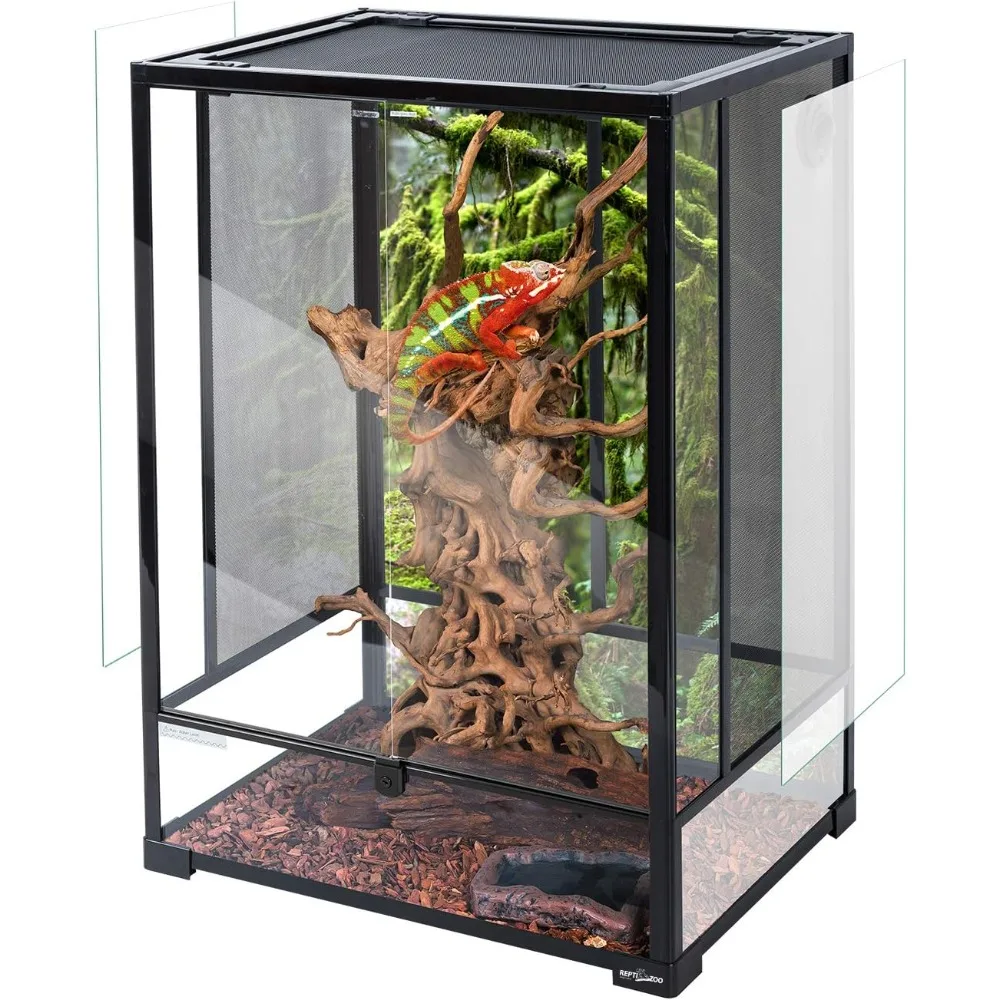Reptile Tall Glass Terrarium Rainforest Habitat Double Hinge Door with Screen Ventilation 67 Gallons