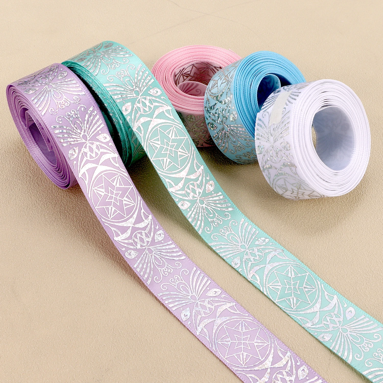 2,5 cm x 5 Yards Magisches Runen-Bedrucktes Einseitiges Satinband für Geburtstagsgeschenkverpackung, Blumenverpackung, Kuchendekoration – Detail 4