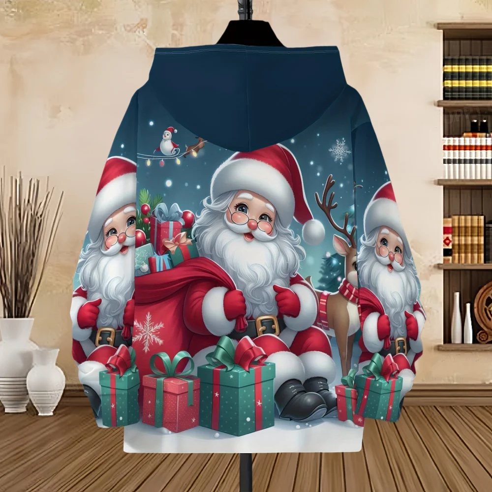 سانتا كلوز ثلاثية الأبعاد الجرافيك طباعة قلنسوة بسحاب الرجال النساء بلايز موضة عيد الميلاد قلنسوة بسحاب البلوز ثلج رياضية الرجال الملابس