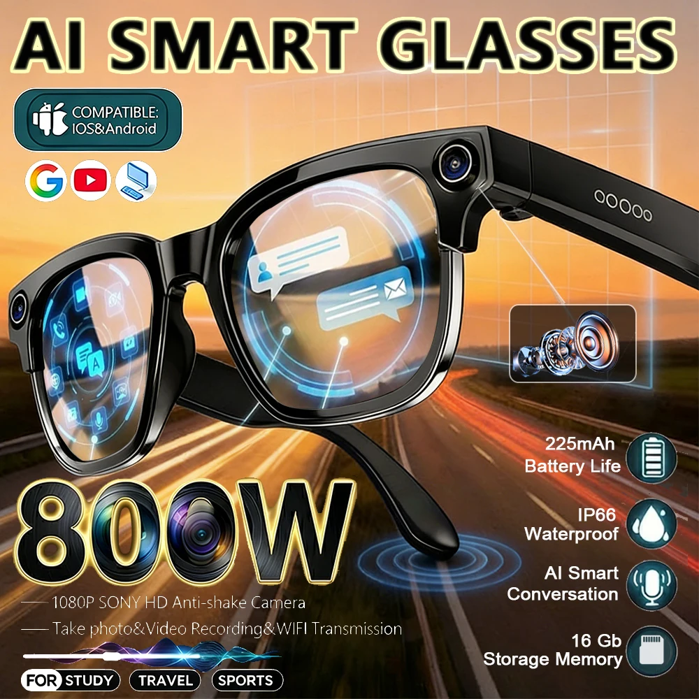 

2026 New Upgrade Smart Glasses With Camera Video Recording AI Photo Recognition Bluetooth Call Translation Voice Sunglasses Men