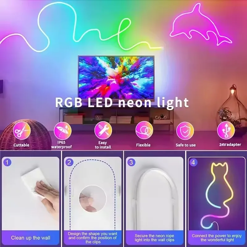 Rgb Ic النيون Led أضواء قطاع تيار مستمر 24 فولت مقاوم للماء بلوتوث App التحكم عن بعد Led غرفة ضوء 5 متر 10 متر 15 متر 20 متر Led الشريط Rgb الشريط