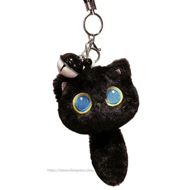 

18cm Kawaii Black Cat Plush Doll Pendant Cartoon Stuffed Round Ball Big Eyes Kitten Plushie Bag Keychain Toys Gift For Kids